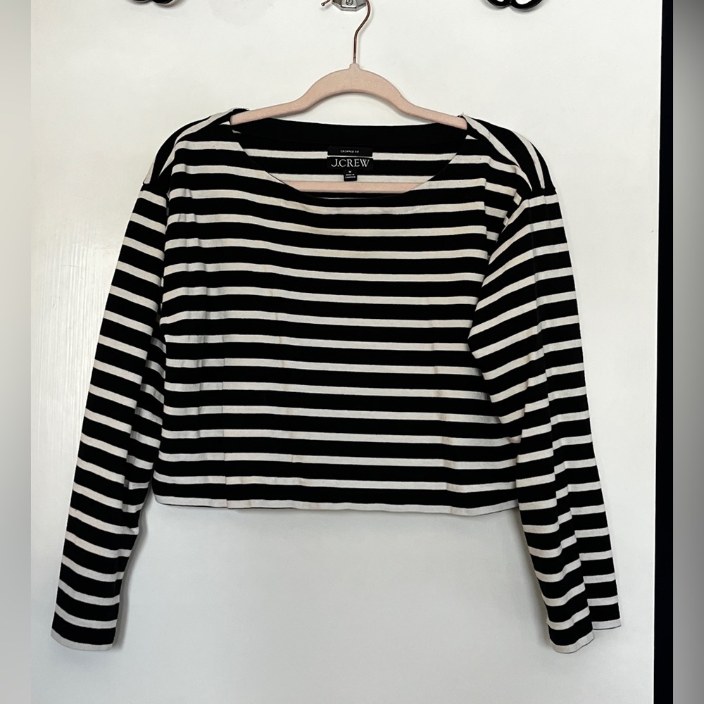 J. Crew Cropped Long Sleeve Striped Top - Size M